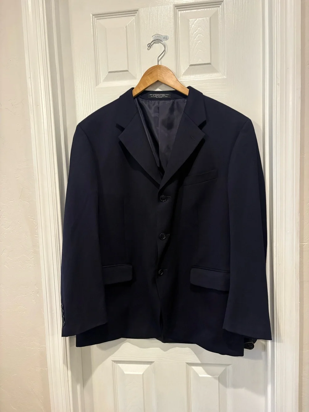 J Ferrar Mens 40R Navy Wool Blend Blazer Sport Coat 3 Button Classic Jacket